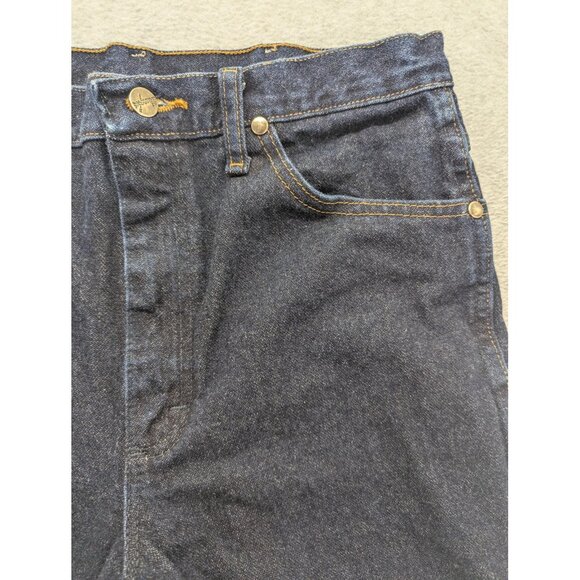 Wrangler Jeans Mens 31x34 Dark Blue Denim Straight Leg Zip Fly Classic Cowboy - Picture 3 of 12
